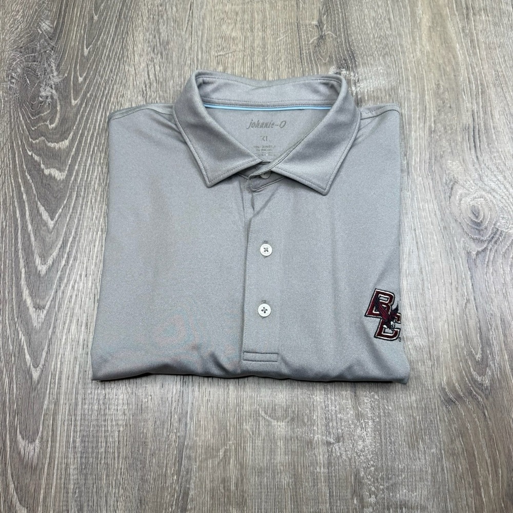 Johnnie O Boston College Short Sleeve Polo Golf Shirt Mens Size XL Gray